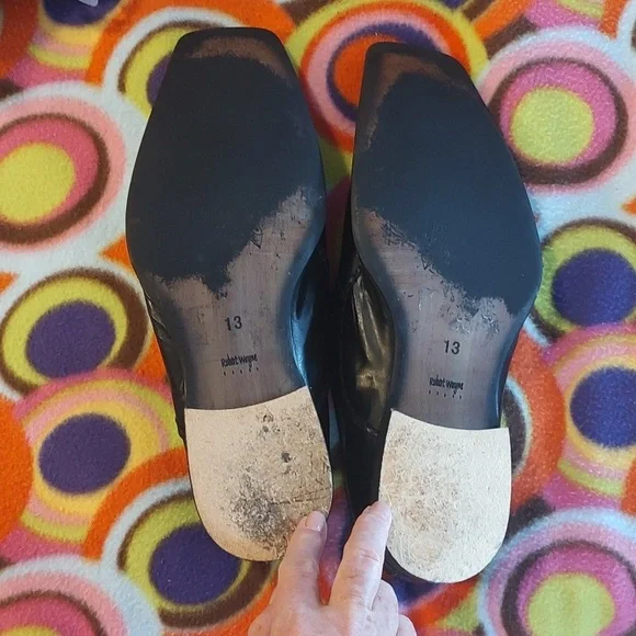 ROBERT WAYNE Black Leather Square Toe ROME Loafers with Etched Cross SZ 13 - Picture 7 of 7